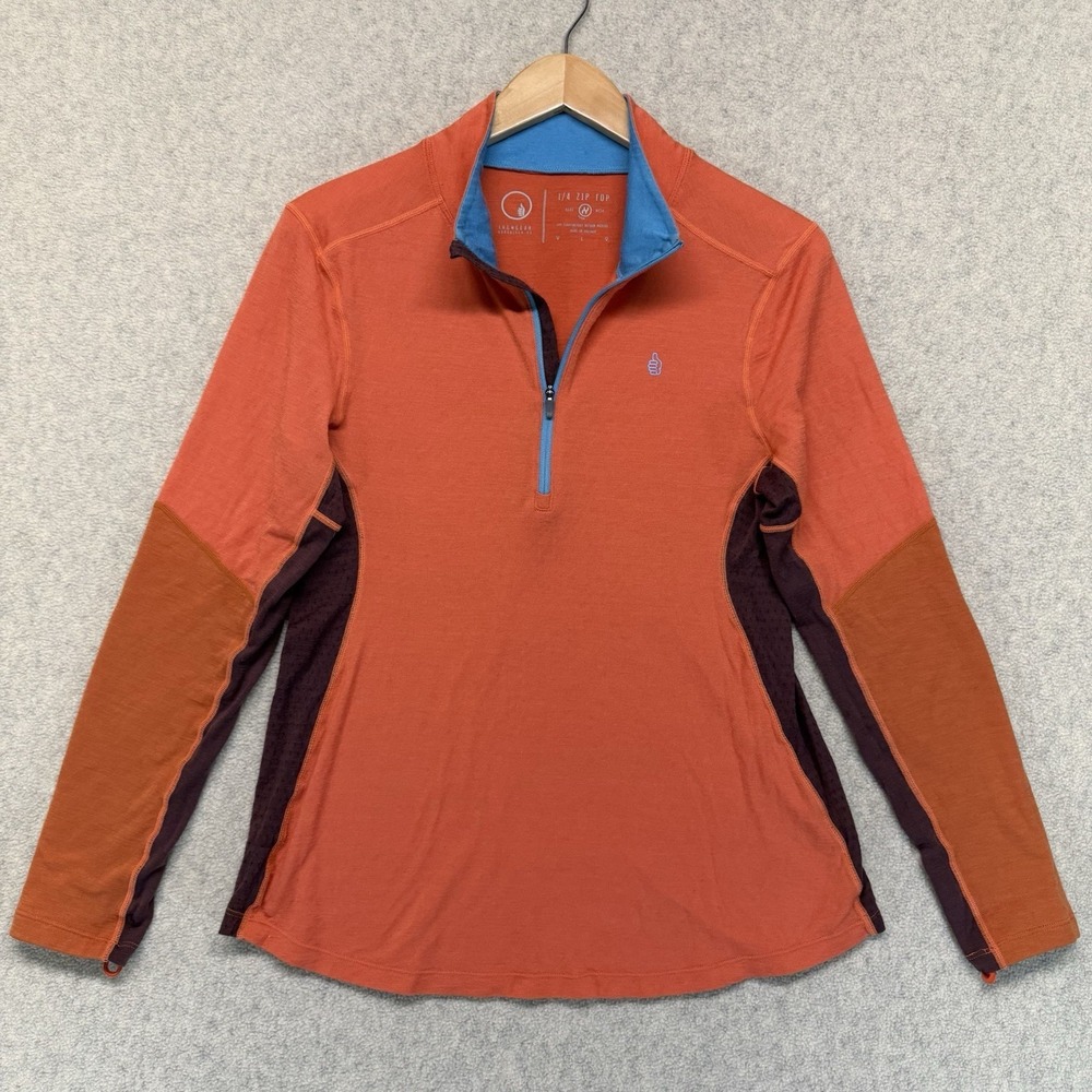Trew Gear Nuyarn Merino Wool 1/4 Zip Base Layer Top Women's L Orange